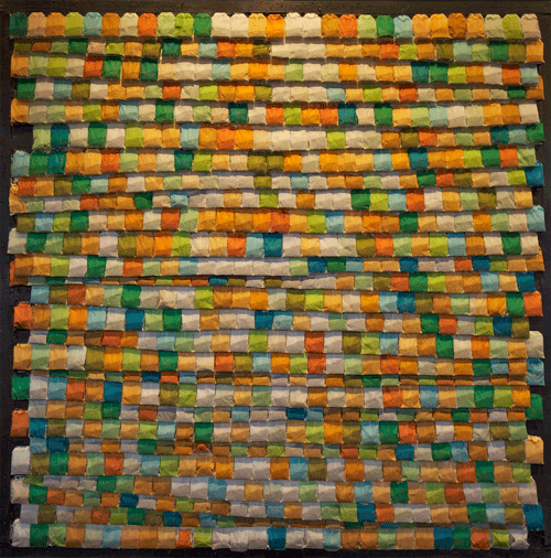 Golden Gate, tea bags, ink, panel, 49" x 49", 2012